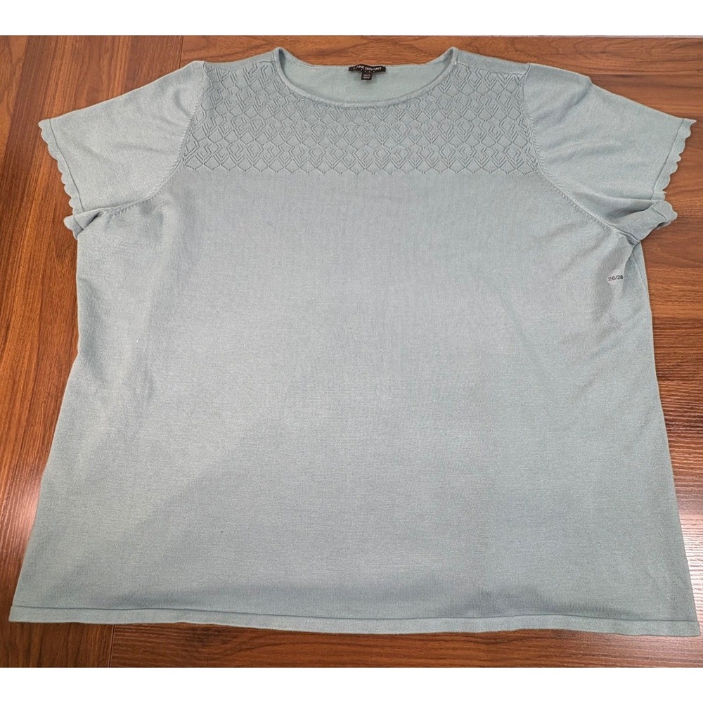 Lane Bryant 26/28 Light Mint Green Pointelle Yoke Short Sleeve Sweater NEW